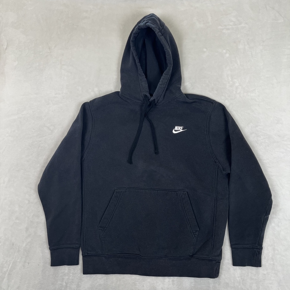 Nike Hoodie Mens Medium Black Pullover Sweatshirt Small Swoosh Logo Y2K Faded